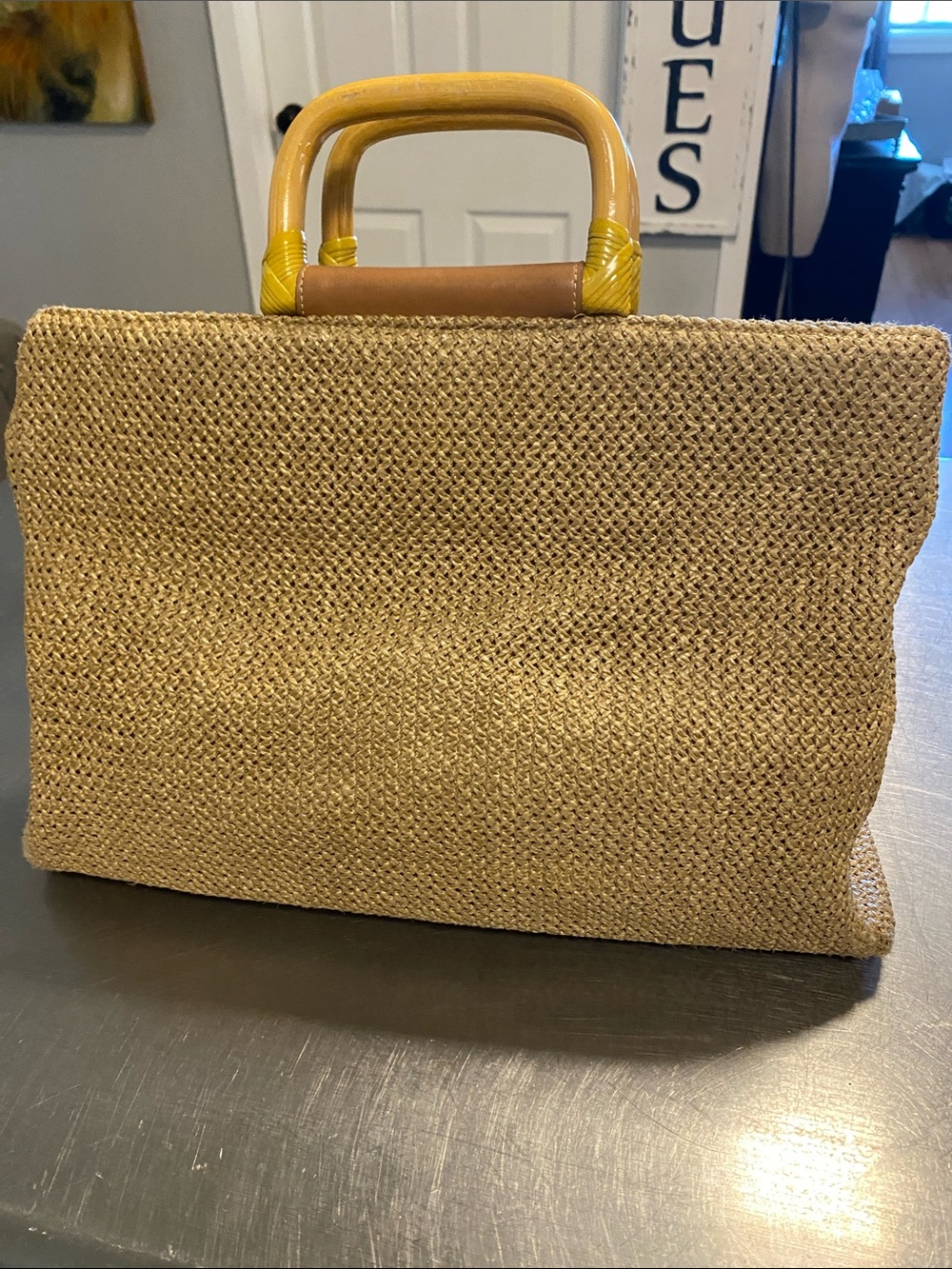 Fossil Woven Straw Tote with Yellow Handle #76082 View 2